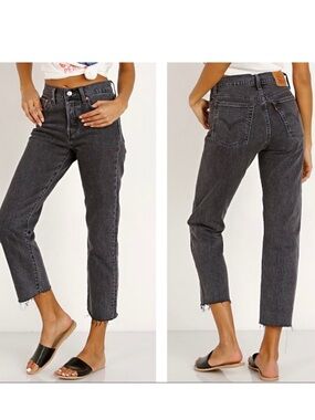 Levi’s wedgie straight button fly ankle jeans in charcoal black size 29‎